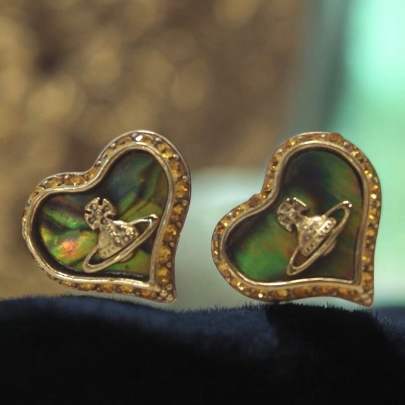 Vivienne Westwood Gold and Green Heart Earrings